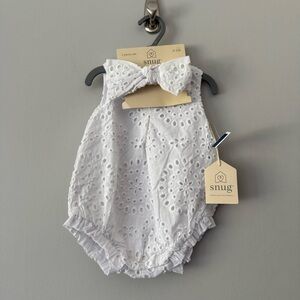 NWT White Eyelet Baby Romper with Bow